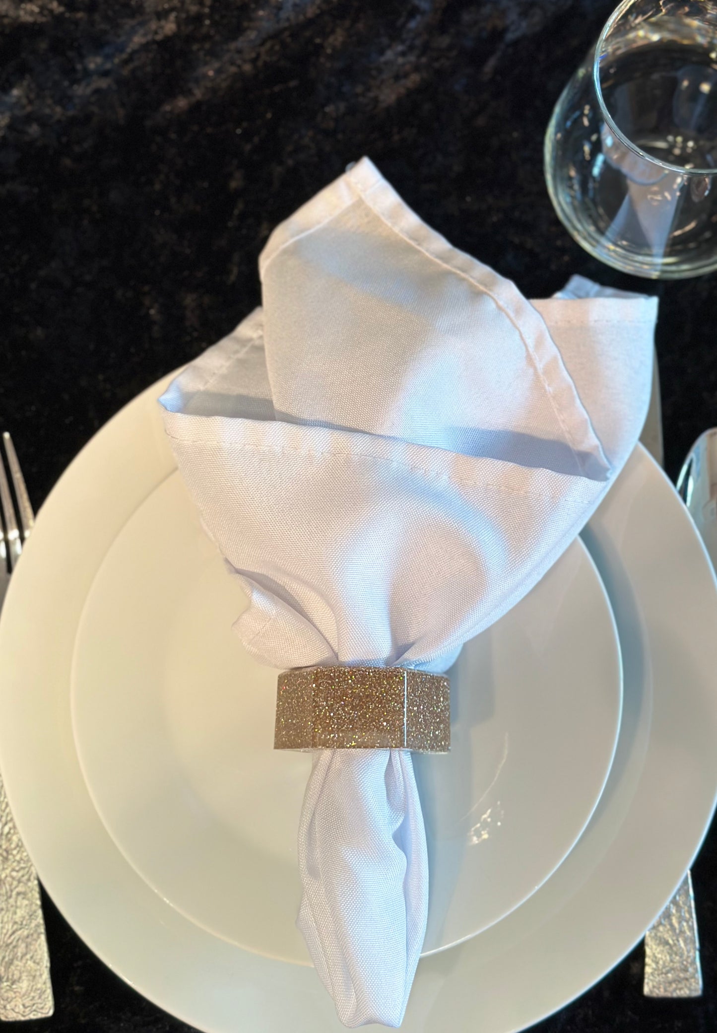 Bronzed Glitter Round Napkin Rings