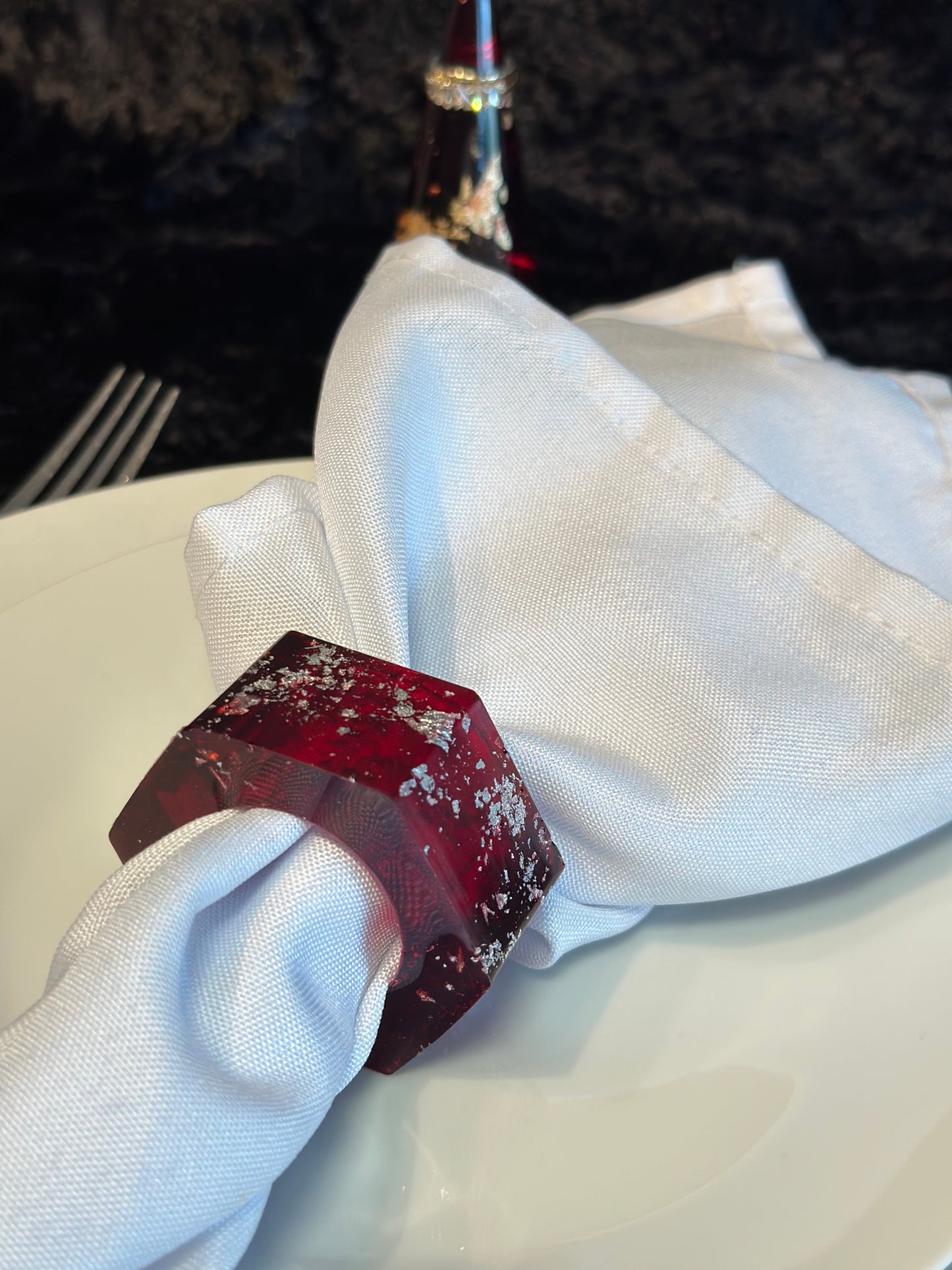Red and Silver Flaked Hex Napkin Ring
