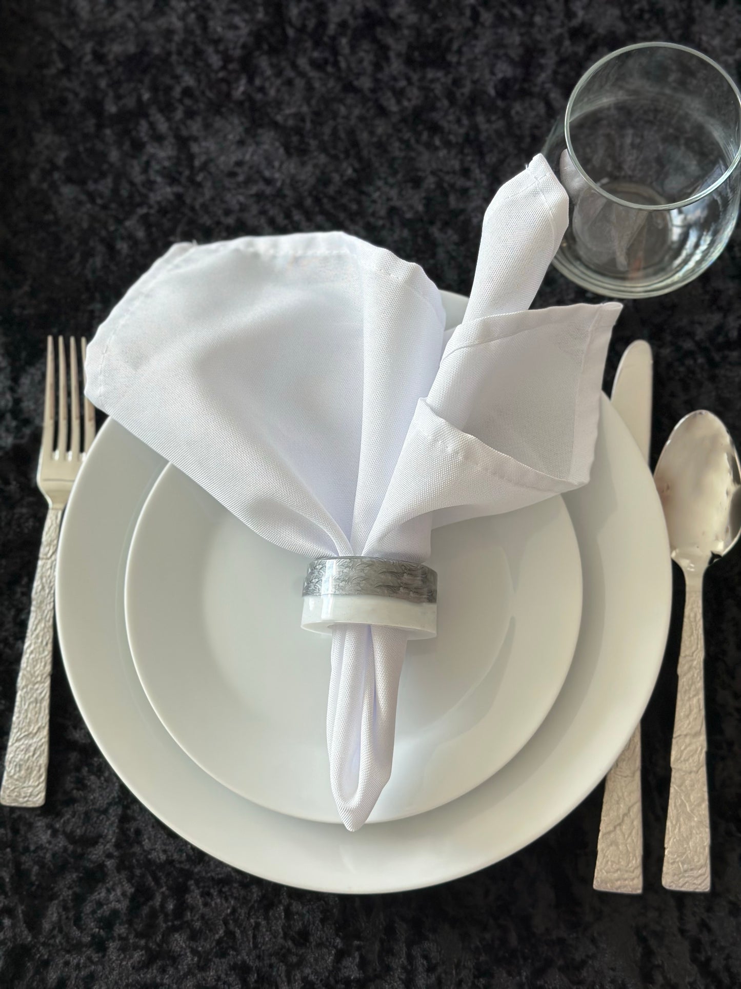 Grey white circle napkin rings