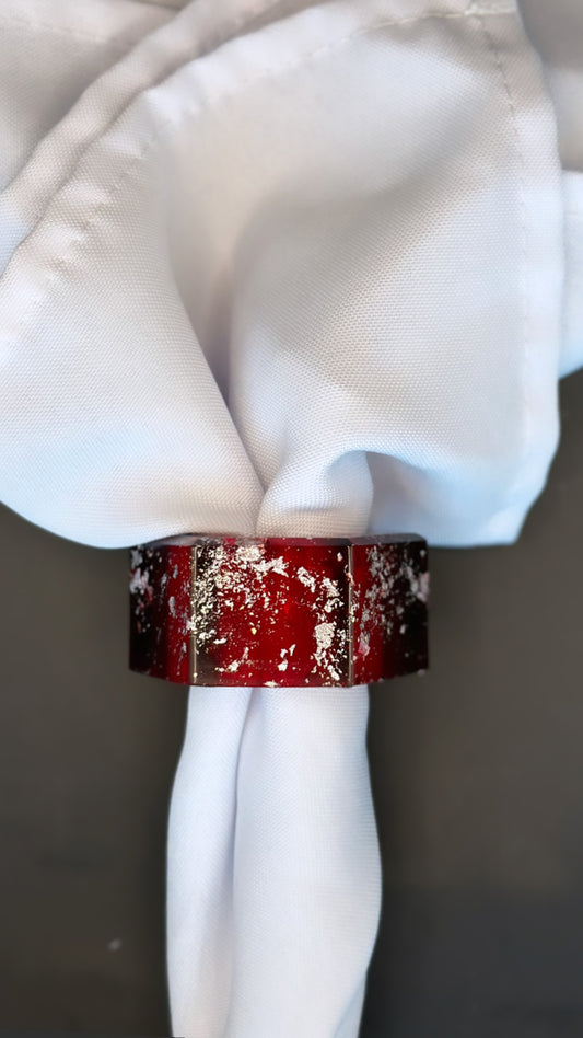 Red and Silver Flaked Hex Napkin Ring