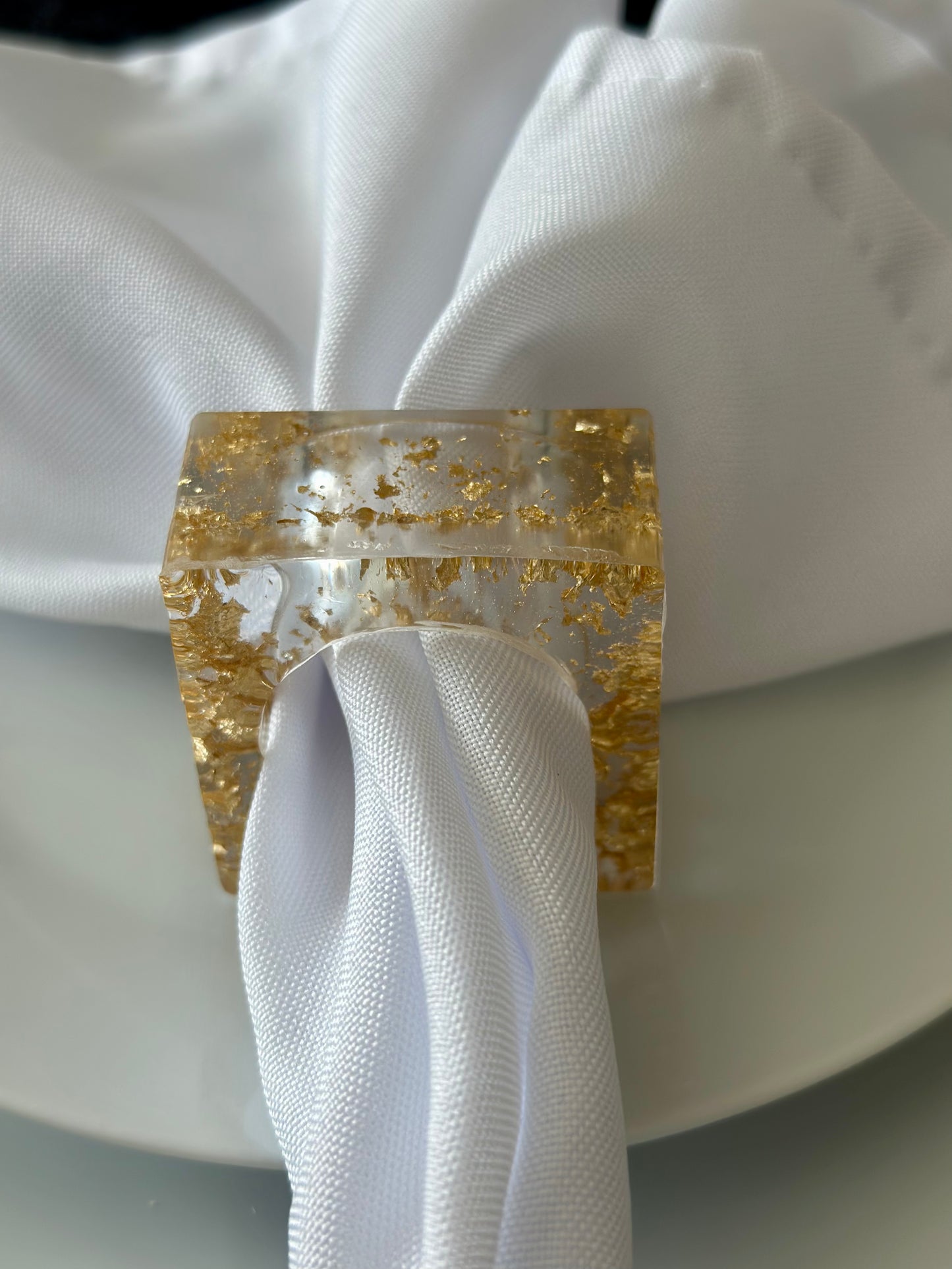 resin napkin rings, gold flakes