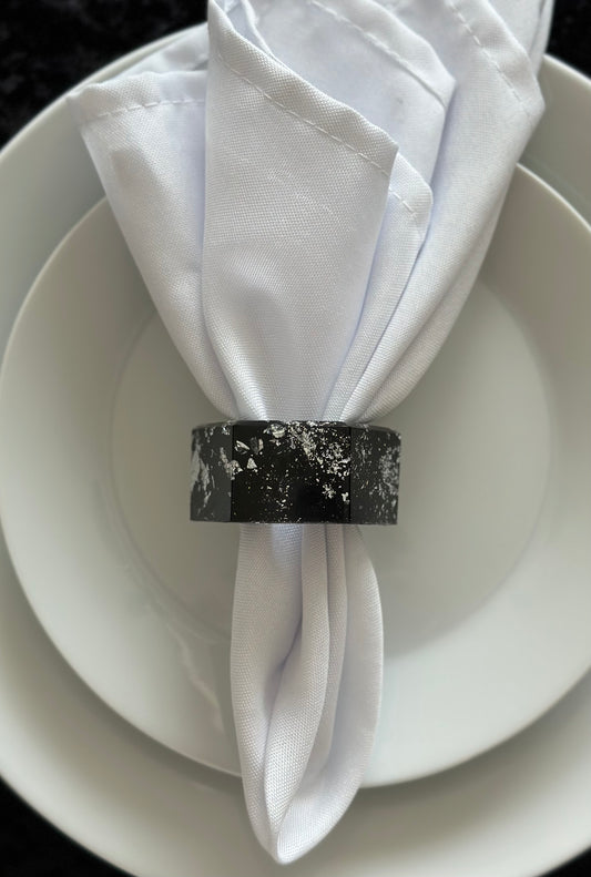 Black and Silver flaked napkin rings